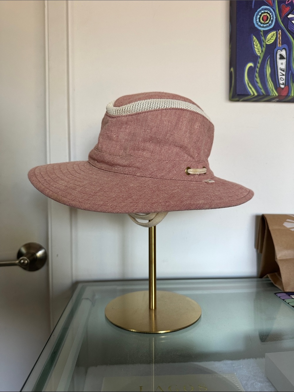 Tilly's Dusty Rose Wide Brim Sun Hat with Cream Trim